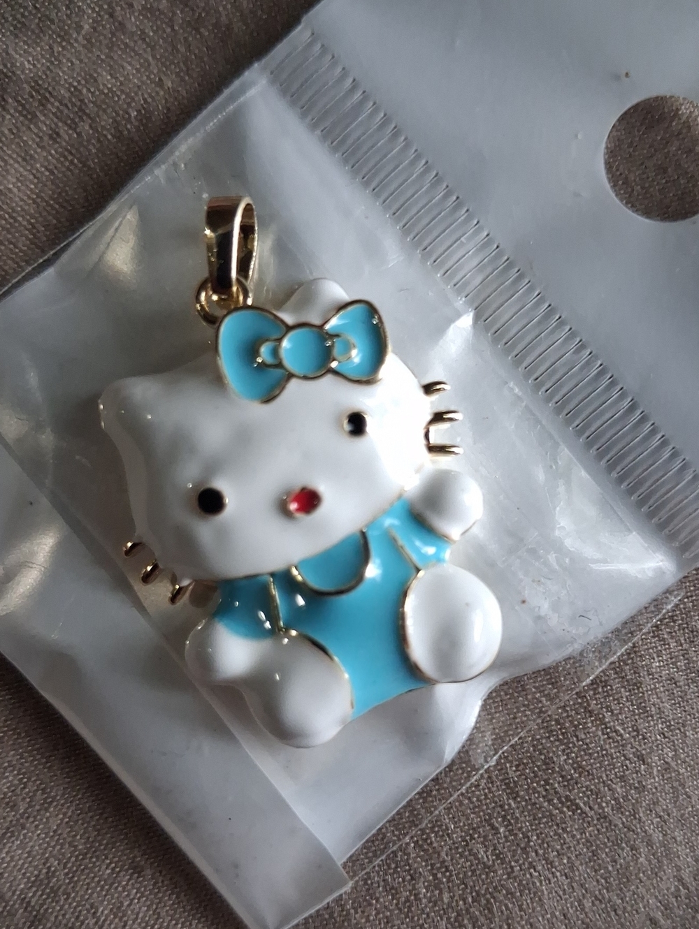 Hello Kitty Inspired White & Turquoise Enamel Charm Pendant